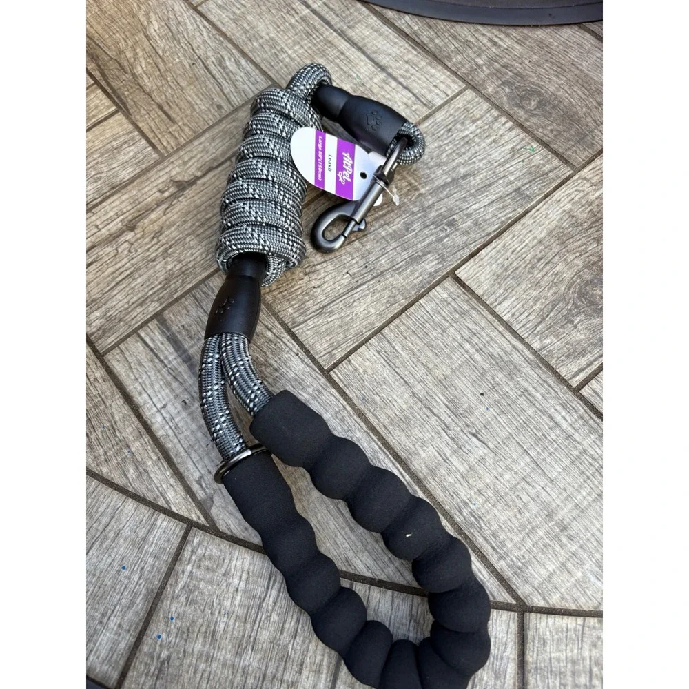 AtPet Large Dog Leash 60‎ Inch Padded Handle Reflective Climbing Rope Black Gray